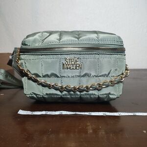 NWOL Steve Madden Olive Green Puff Quilted Belt Fanny Pack Bag with Gold Chain